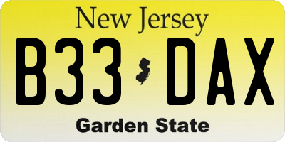 NJ license plate B33DAX