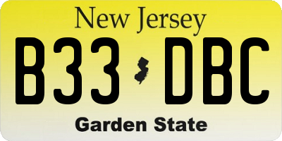 NJ license plate B33DBC