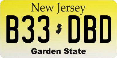 NJ license plate B33DBD