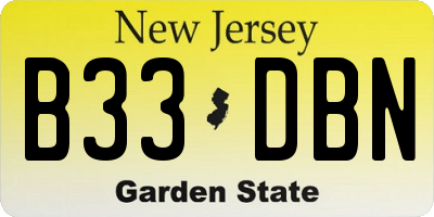NJ license plate B33DBN