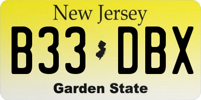 NJ license plate B33DBX