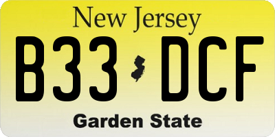 NJ license plate B33DCF