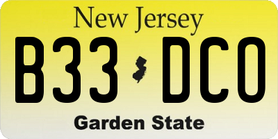 NJ license plate B33DCO