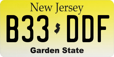 NJ license plate B33DDF