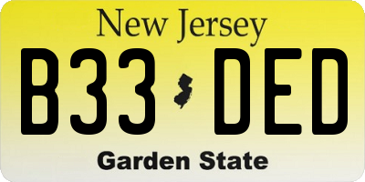 NJ license plate B33DED