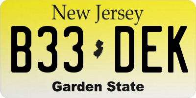 NJ license plate B33DEK