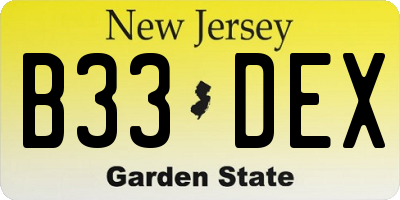 NJ license plate B33DEX