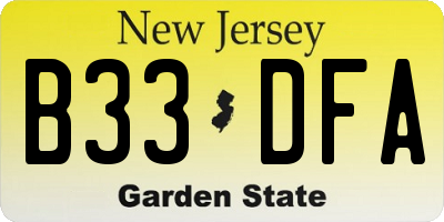 NJ license plate B33DFA