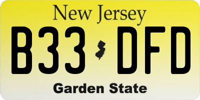NJ license plate B33DFD