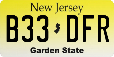 NJ license plate B33DFR