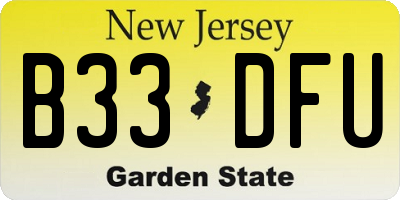 NJ license plate B33DFU