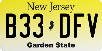 NJ license plate B33DFV