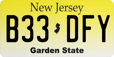 NJ license plate B33DFY