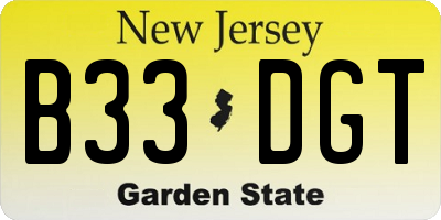 NJ license plate B33DGT