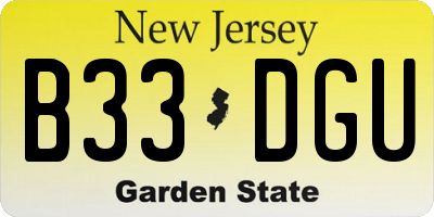 NJ license plate B33DGU