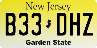 NJ license plate B33DHZ
