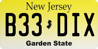NJ license plate B33DIX