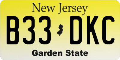 NJ license plate B33DKC