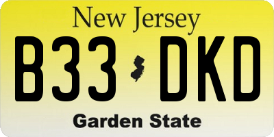 NJ license plate B33DKD