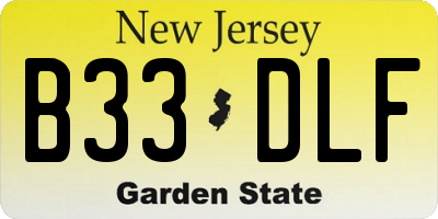 NJ license plate B33DLF
