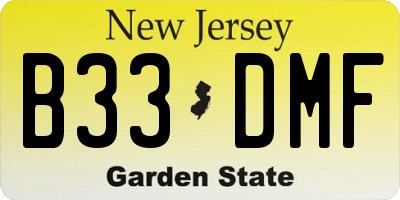 NJ license plate B33DMF