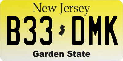 NJ license plate B33DMK