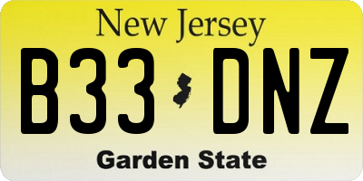 NJ license plate B33DNZ