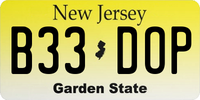 NJ license plate B33DOP