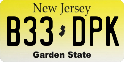 NJ license plate B33DPK