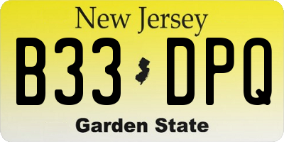 NJ license plate B33DPQ