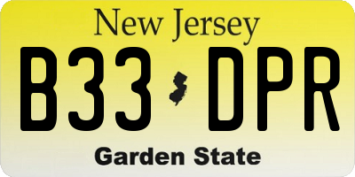 NJ license plate B33DPR