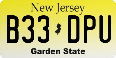 NJ license plate B33DPU
