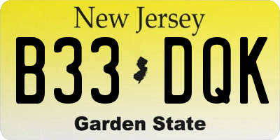 NJ license plate B33DQK