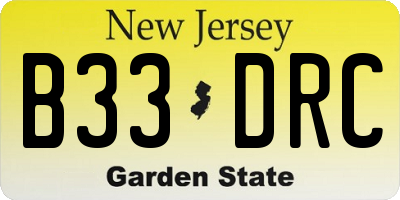 NJ license plate B33DRC