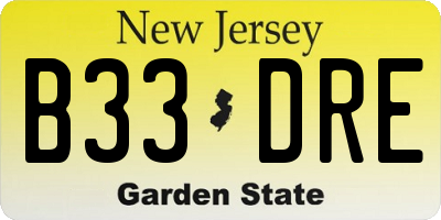 NJ license plate B33DRE