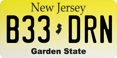 NJ license plate B33DRN
