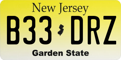 NJ license plate B33DRZ