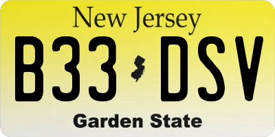 NJ license plate B33DSV