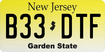 NJ license plate B33DTF