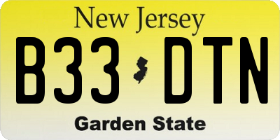 NJ license plate B33DTN