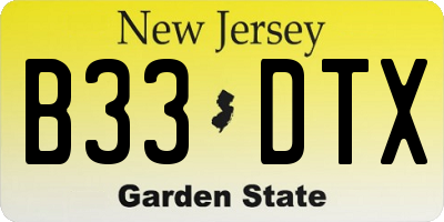 NJ license plate B33DTX