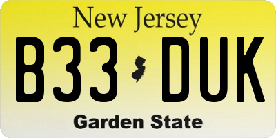 NJ license plate B33DUK