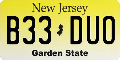 NJ license plate B33DUO