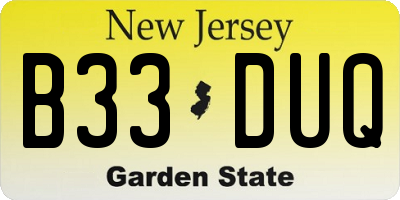 NJ license plate B33DUQ