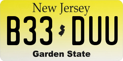 NJ license plate B33DUU