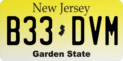 NJ license plate B33DVM