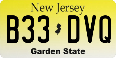 NJ license plate B33DVQ