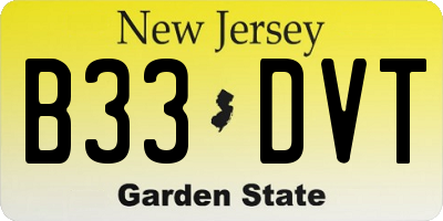 NJ license plate B33DVT