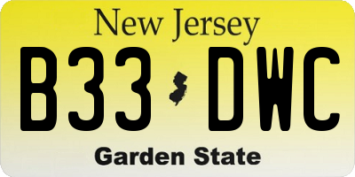 NJ license plate B33DWC