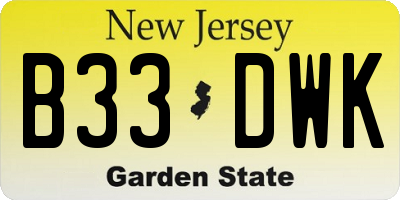 NJ license plate B33DWK